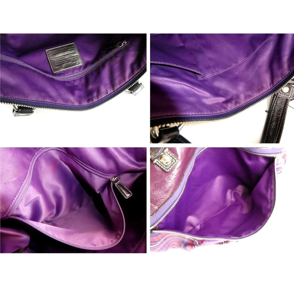 Coach Poppy Purple Plaid Large Shoulder Bag Tote 15886